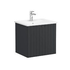 Vitra Root Groove 69265 Lavabo Dolabı, Kapaklı, 60 Cm, Mat Grafit, Köşeli Lavabolu